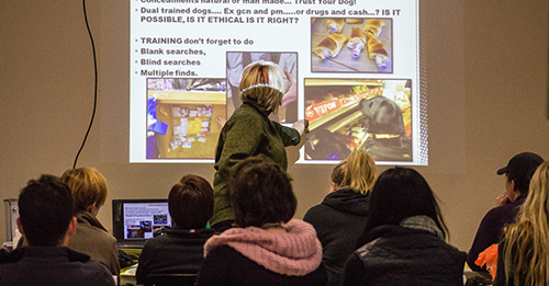 Louise presenting a conservation detection dog seminar